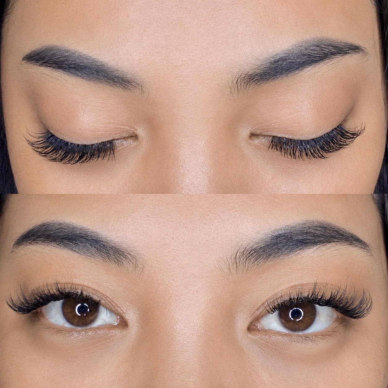 before and after Wispy Airy lash extensions with fluffy spiky fans and natural curl, AyuriNails Beauty Lounge Poblacion Makati